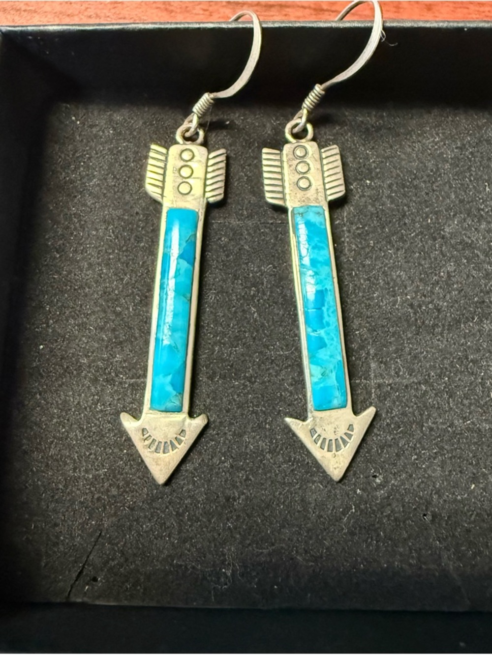 Turquoise Network- Turquoise Arrow Inlay Dangle Earrings